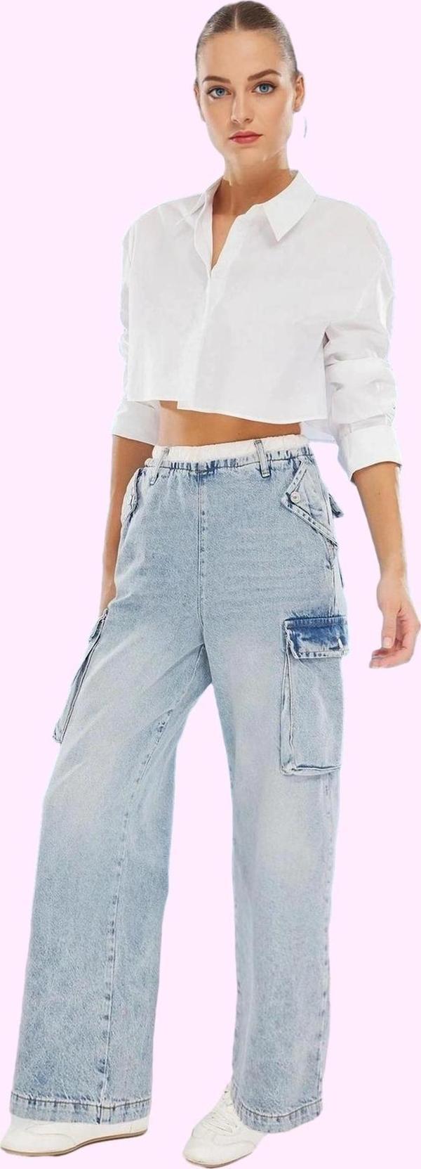 Kadın Yüksek Bel Geniş Paça Denim Pantolon Pamuk Günlük Stil Hafta Sonu Yaz Aylarının Vazgeçilmezi - Image 1