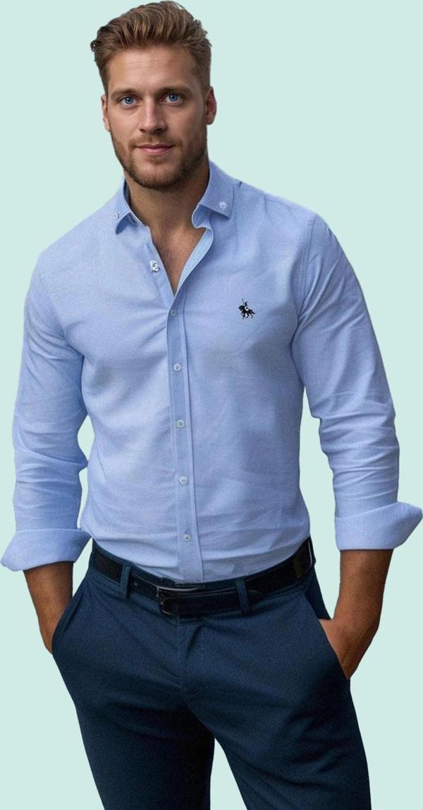 Erkek Regular Fit Nakış Detaylı Smart Gömlek Uzun Kol Pamuklu Günlük Kullanım Modern Tasarım - Image 1