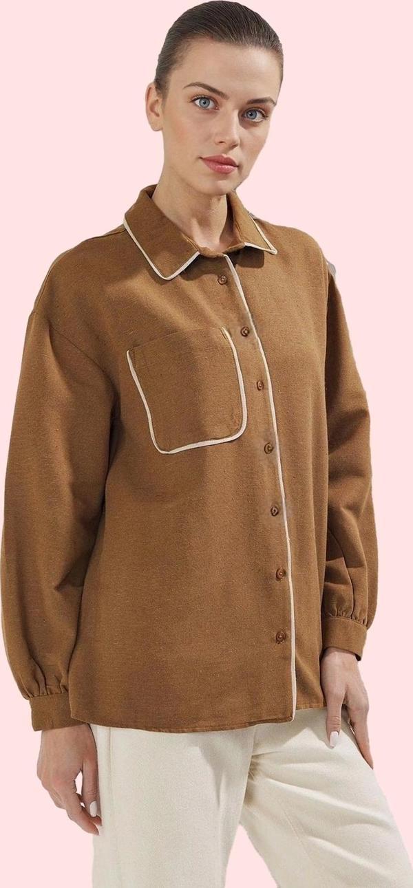 Kadın Oversize Keten Görünümlü Gömlek Uzun Kollu Günlük Stil Hafta Sonu Yaz Aylarının Vazgeçilmezi - Image 1