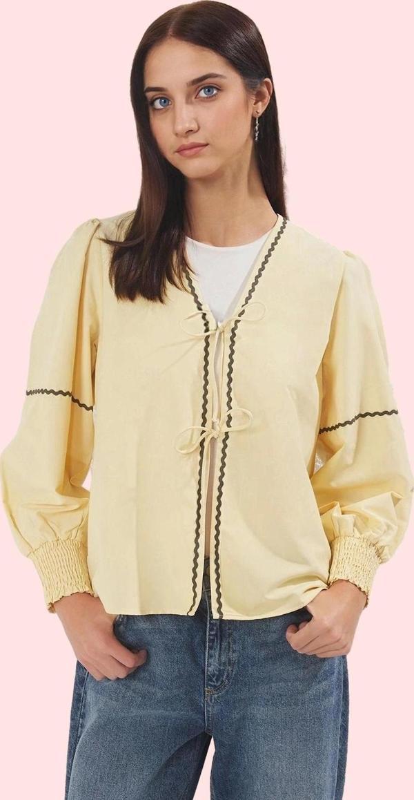Kadın V Yaka Uzun Kollu Dokuma Gömlek Günlük Stil Modern Tasarım Yaz Aylarının Vazgeçilmezi - Image 1