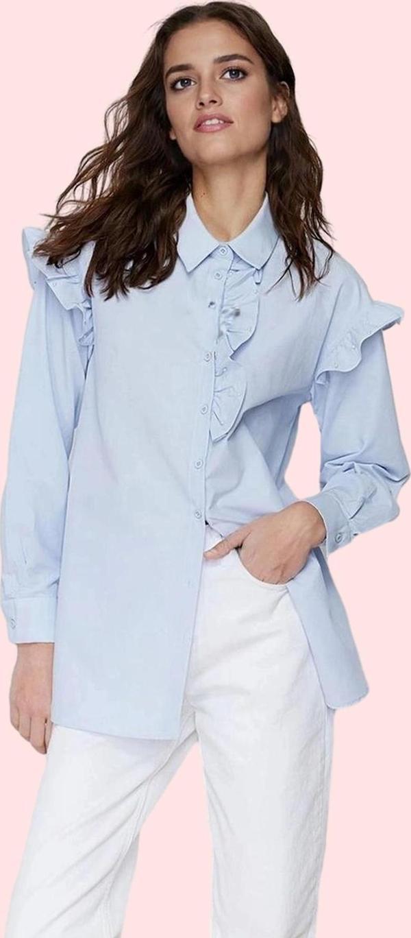 Kadın Omuzlarda İncili Relaxed Fit Uzun Kollu Poplin Gömlek Günlük Kullanım Modern Tasarım - Image 1