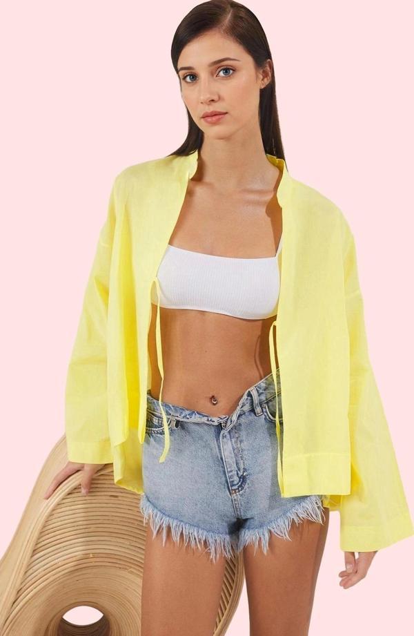 Kadın Relaxed Kalıp Pamuk Plaj Gömleği Yaz Aylarının Vazgeçilmezi Günlük Kullanım Hafta Sonu - Image 1