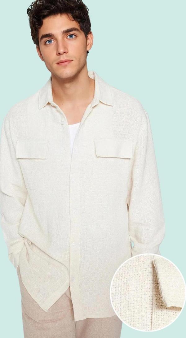 Erkek Keten Dokulu Oversize Fit Ceket Gömlek Günlük Kullanım İçin Yaz Aylarının Vazgeçilmezi - Image 1
