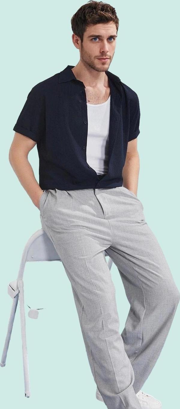 Erkek Kısa Kollu Dokulu Gömlek Rahat Kalıp Günlük Kullanım Hafta Sonu Yaz Aylarının Vazgeçilmezi - Image 1