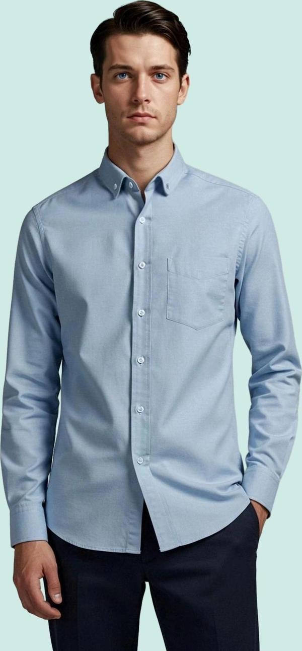 Erkek Uzun Kollu Oxford Gömlek Düz Desen Regular Fit Günlük Kullanım Yaz Aylarının Vazgeçilmezi - Image 1