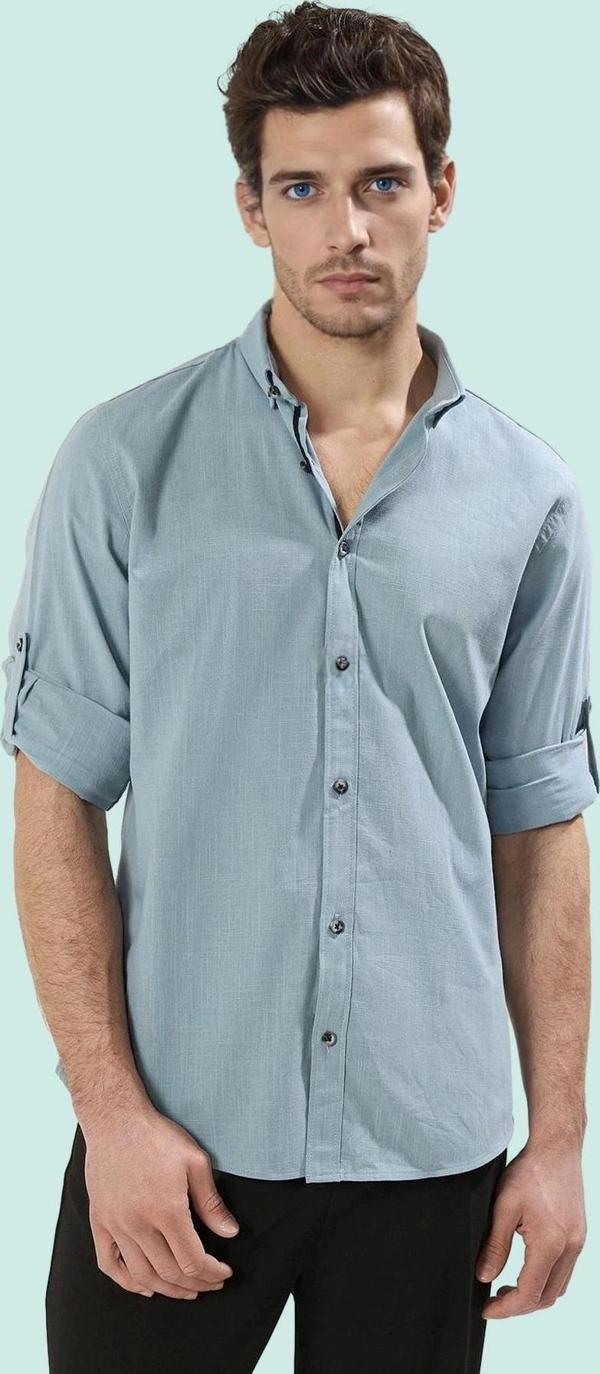 Erkek Slim Fit Uzun Kollu Gömlek Pamuklu Casual Günlük Hafta Sonu Yaz Aylarının Vazgeçilmezi - Image 1