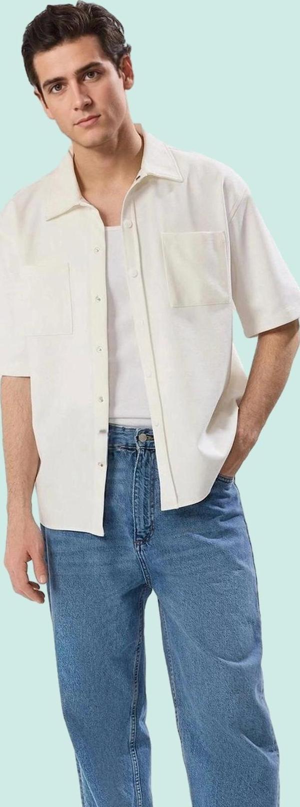 Erkek Boxy Fit Örme Kısa Kollu Yazlık Gömlek Dokulu Desen Günlük Stil Yaz Aylarının Vazgeçilmezi - Image 1
