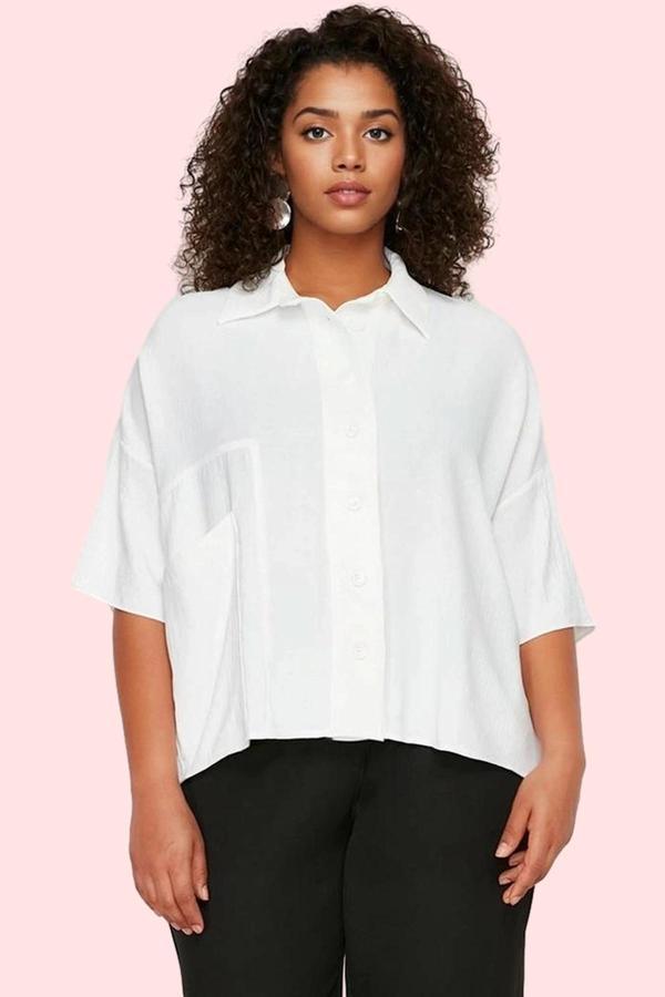 Kadın Oversize Geniş Kalıp Dokuma Gömlek Regular Truvakar Kol Günlük Yaz Aylarının Vazgeçilmezi - Image 1