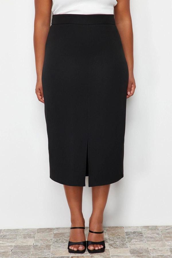 Moda Büyük Beden Regular Düz Desen Günlük Midi Boy Yüksek Bel Midi Dokuma Etek - Image 1