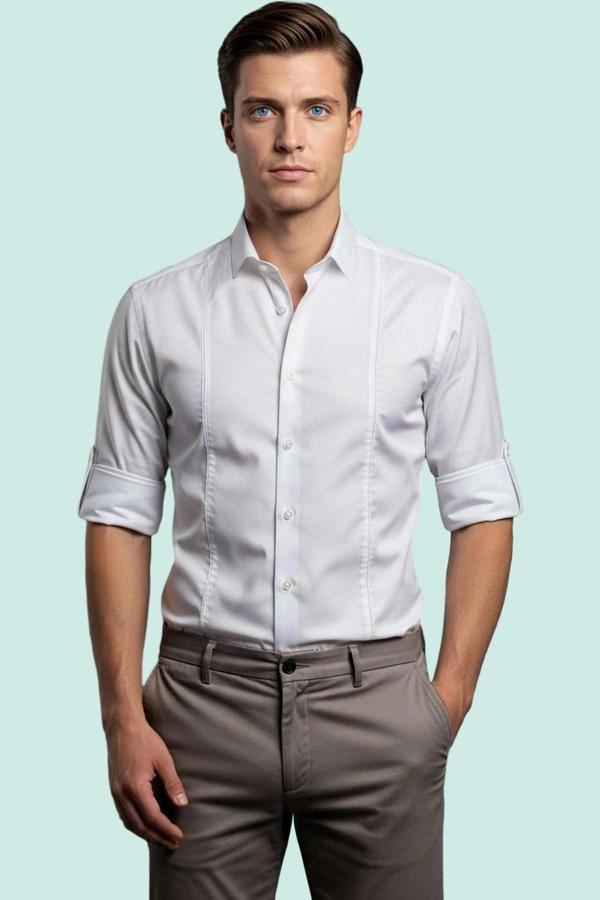 Erkek Super Slim Fit Gömlek Ottoman Dokuma Günlük Ve İş Hayatı Hafta Sonu Kaliteli Malzeme - Image 1