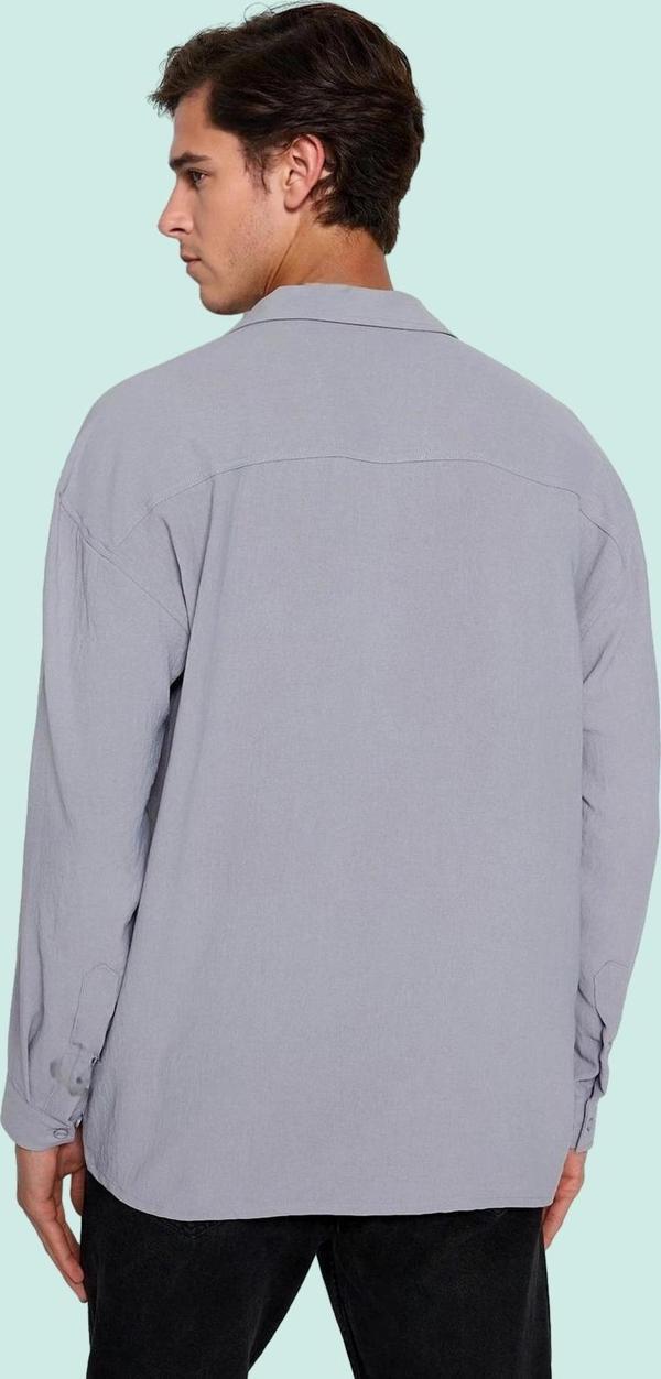 Erkek Oversize Apaş Yaka Uzun Kollu Gömlek Basic Siluet Günlük Kullanım Yaz Aylarının Vazgeçilmezi - Image 1