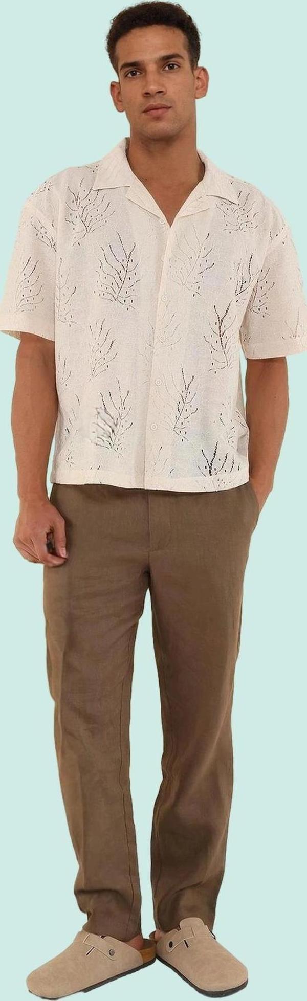 Kadın Unisex Yazlık Boxy Fit Gömlek Apaş Yaka Çiçekli Desen Kısa Kol Regular Günlük Kullanım - Image 1