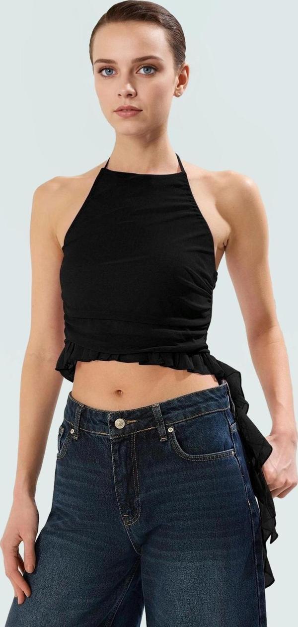 Örme Kumaş Krop Bluz Halter Yaka Fitted Kolsuz Yazlık Yüksek Kalite Premium - Image 1