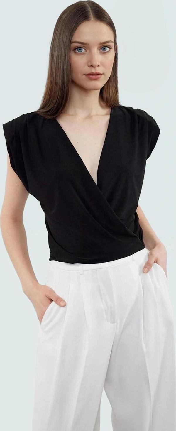 Şık Bluz Polyester Örme Kumaş V Yaka Crop Regular Kalıp Günlük Kullanım İçin Mükemmel Uyum - Image 1