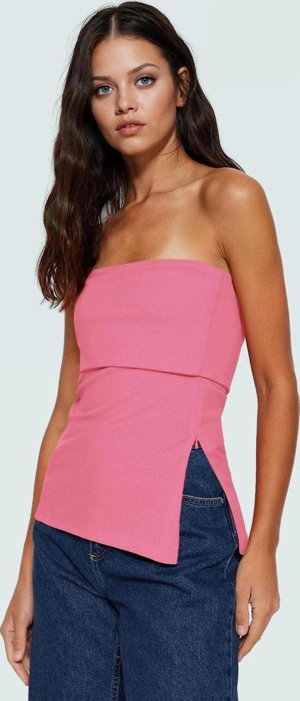 Yandan Fermuarlı Krep Örme Straplez Bluz Premium Kalite Modern Stil - Image 1