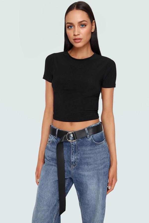 Rahat Esnek Crop Bluz Polyester Elastan Sandy Dokuma Yazlık Trend Tasarım Modern Stil - Image 1