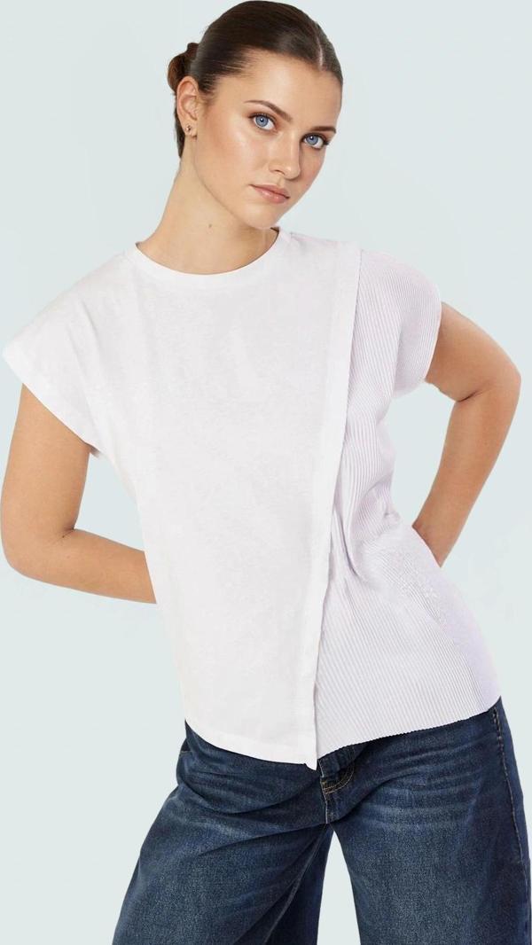 Asimetrik Bluz Kısa Kol Bisiklet Yaka Pamuklu Örme Kumaş Rahat Kalıp Ve Şık - Image 1