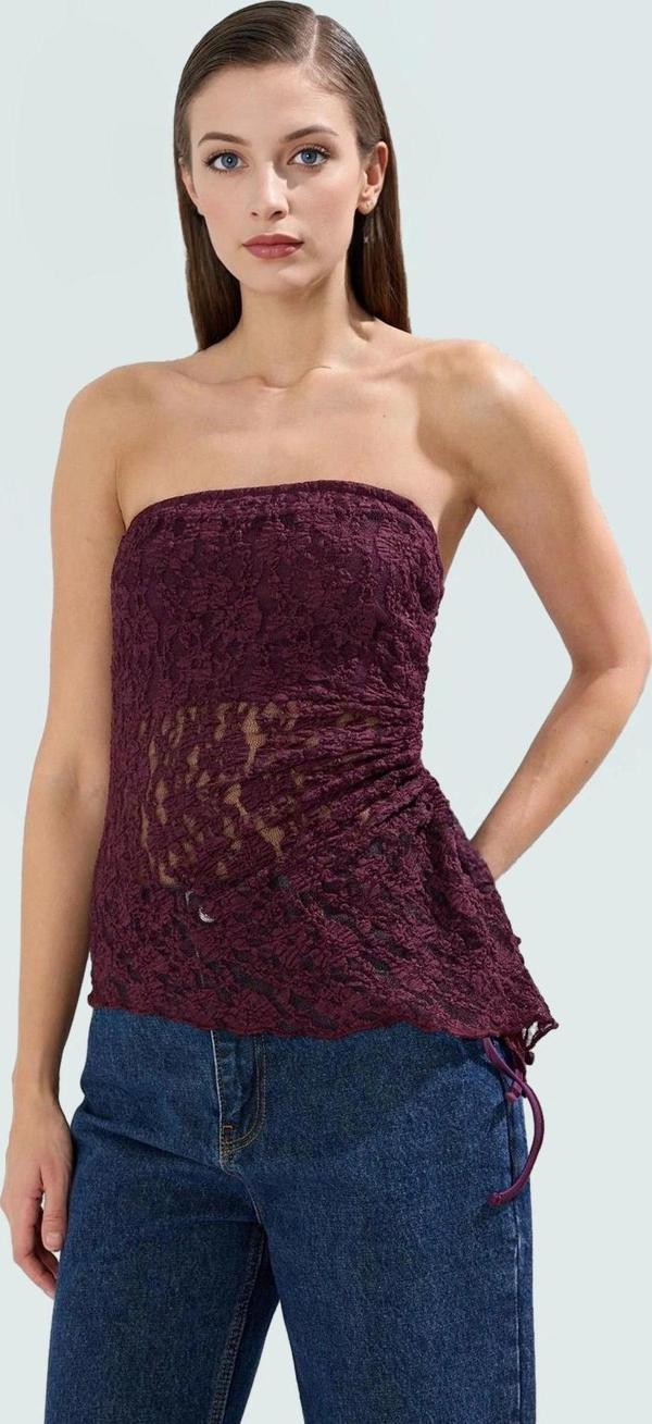 Yazlık Şık Dantel Bluz Straplez Fitted Polyester Kumaş Rahat Ve Trend Tasarım - Image 1