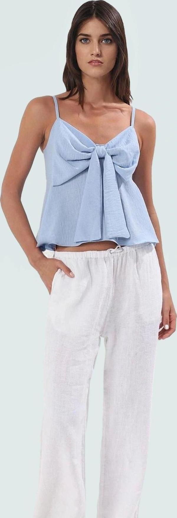 Fitted Kalıp Keten Görünümlü Kolsuz Bluz %100 Polyester Günlük Kullanım İçin - Image 1
