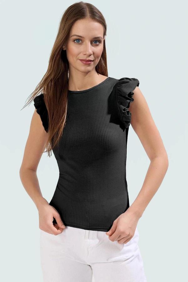 Kaşkorse Örme Bluz Kısa Kollu Renk Fitted Kalıp Günlük Rahat Kullanım Zarifane Tasarım - Image 1