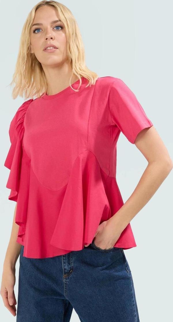 Yazlık Kısa Kollu Pamuklu Bluz Regular Kalıp Bisiklet Yaka Özel Tasarım Modern Stil Rahat Kullanım - Image 1