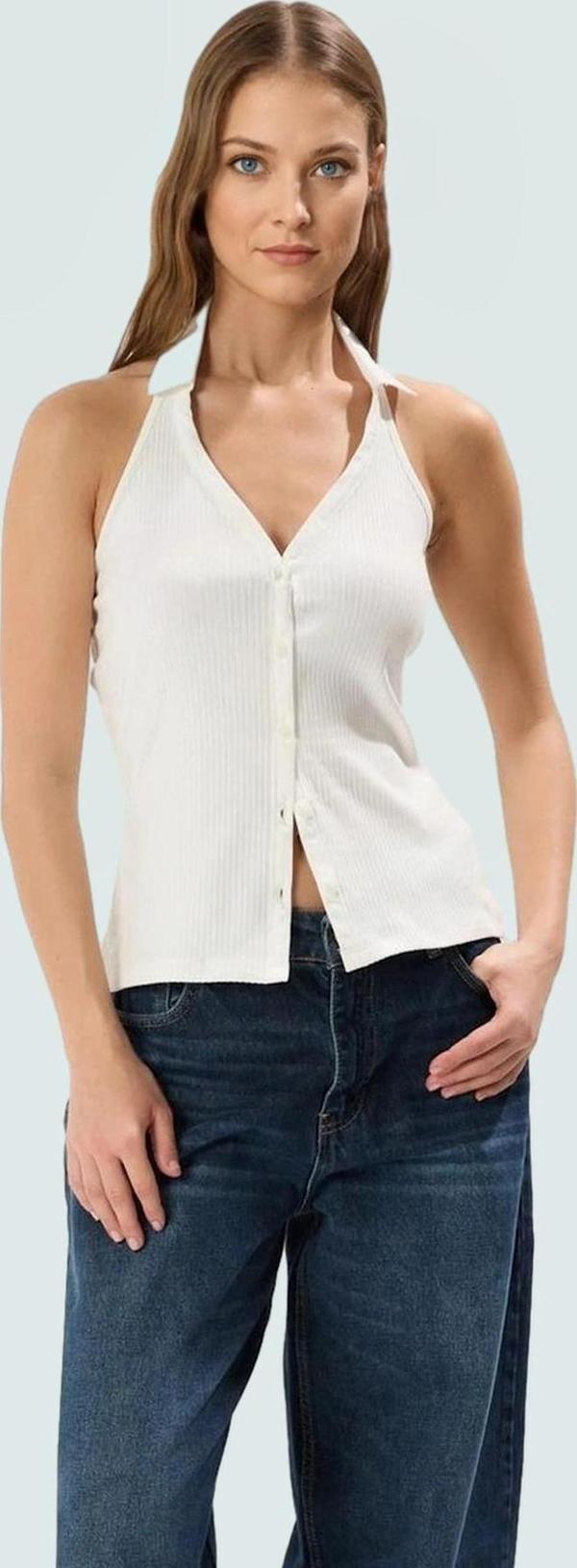 Fitted Vücut Örme Bluz Renk Polo Yaka Fermuarlı Pamuklu Yazlık Konforlu Kesim - Image 1