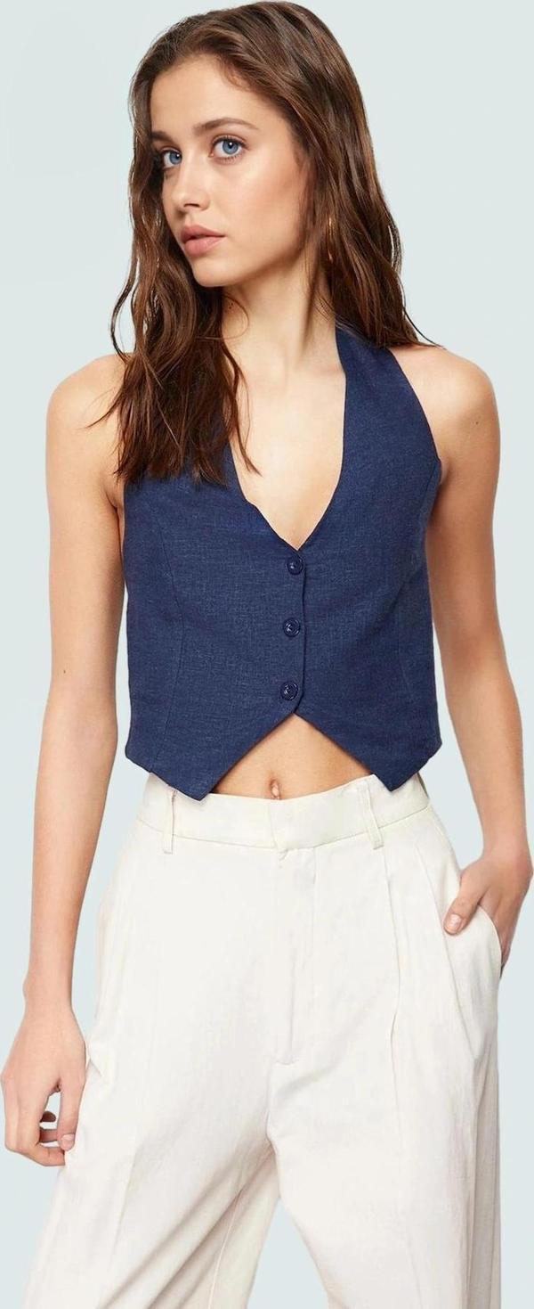 Renk Keten Karışımlı Kolsuz Crop Bluz Yazlık ve Şık Premium Kalite Konforlu Kesim - Image 1