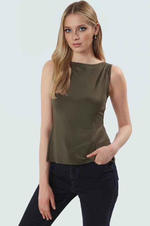Yazlık Micro Örme Bluz Fitted Kalıp Bisiklet Yaka Peplum Detay Modern Stil Rahat Ve Şık - Image 1