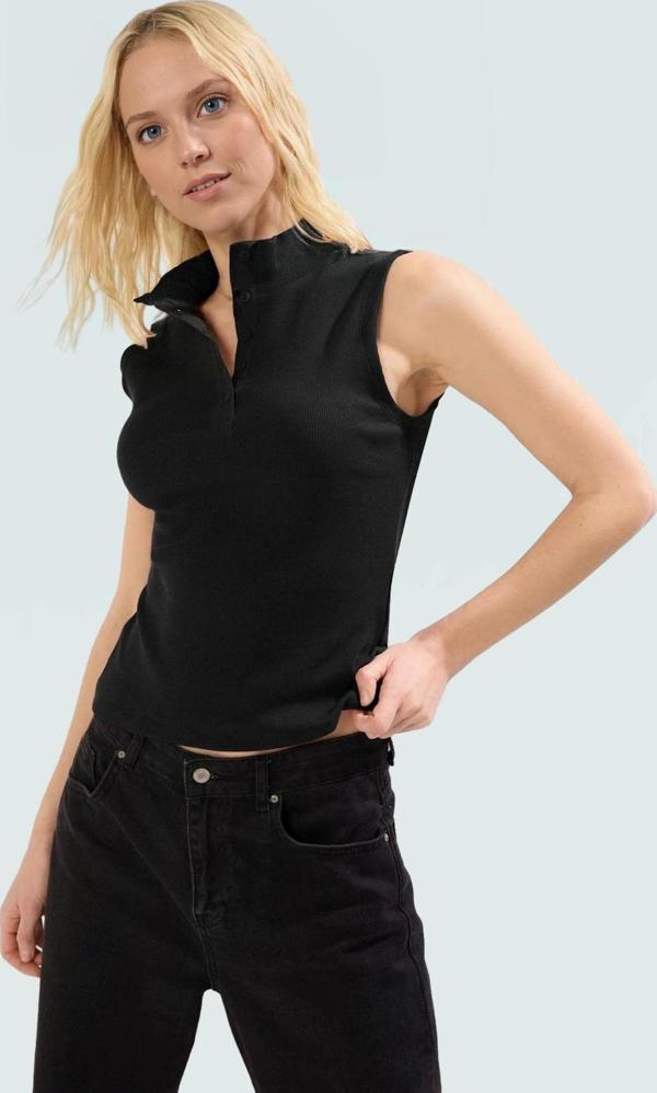 Yazlık Rahat Modal Polyester Bluz Dik Yaka Fitted Kolsuz Zarifane Tasarım - Image 1