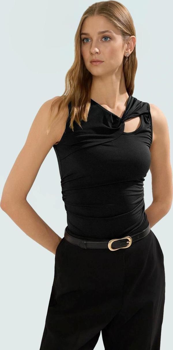 Asimetrik Yaka Örme Bluz Regular Kalıp Günlük ve Özel Günler İçin Zarifane Tasarım - Image 1