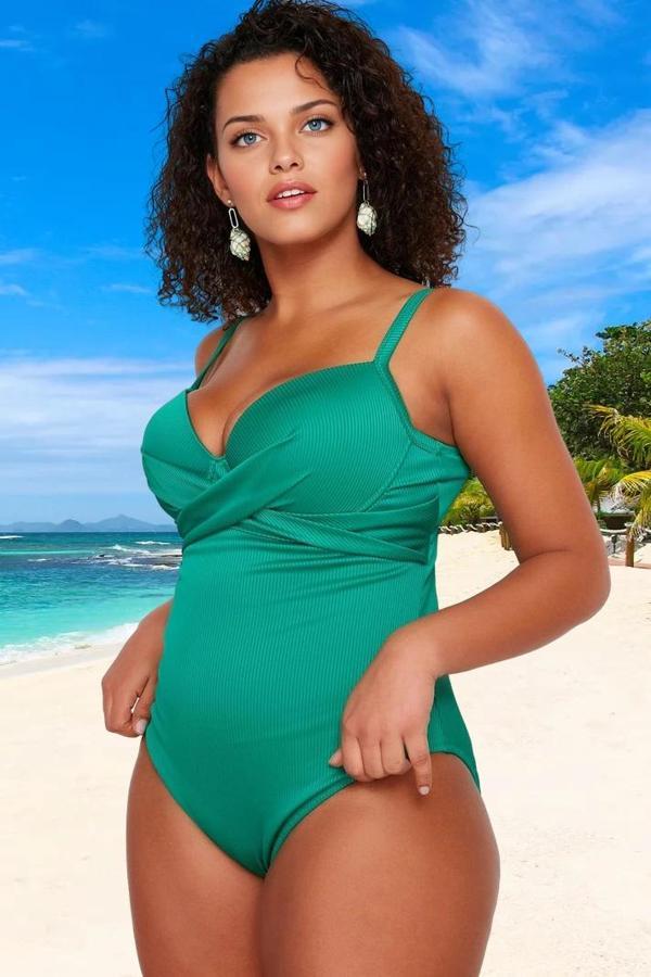 Konforlu Plus Size Mayo Tasarım Büyük Beden Esnek Kumaş Plaj Kıyafeti - Image 1