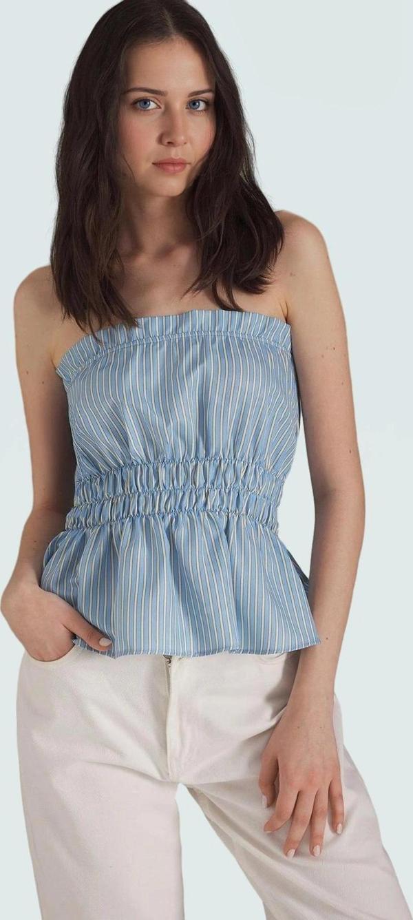 Rahat ve Şık Çizgili Kolsuz Bluz Yazlık Terrycotton Kumaş Trend Tasarım - Image 1