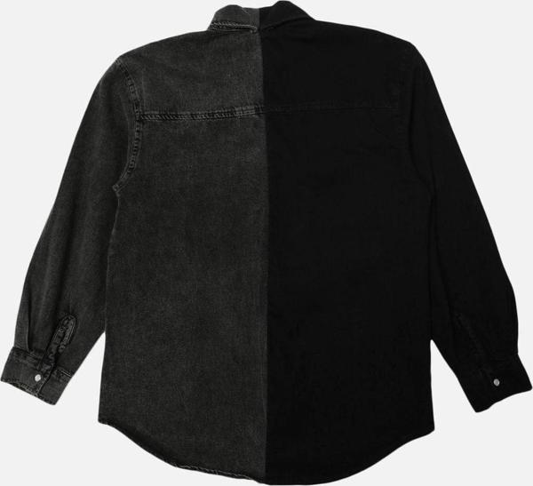 Moda Kadın Gömlek Yaka Düz Desen Günlük Renk Bloklu Denim Gömlek - Image 1