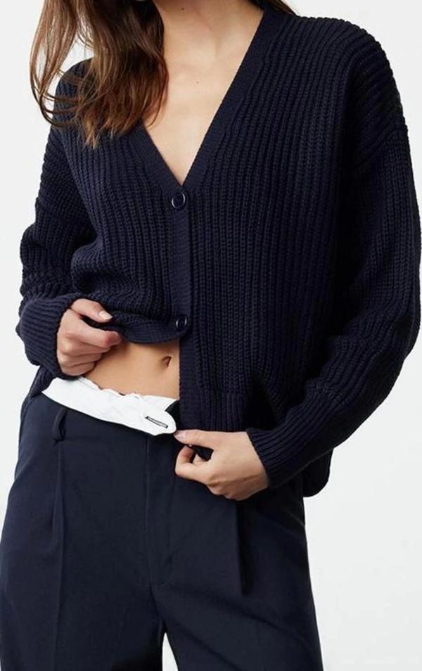 Kadın Modern Tarz Oversize V Yaka Regular Triko Hırka - Image 1