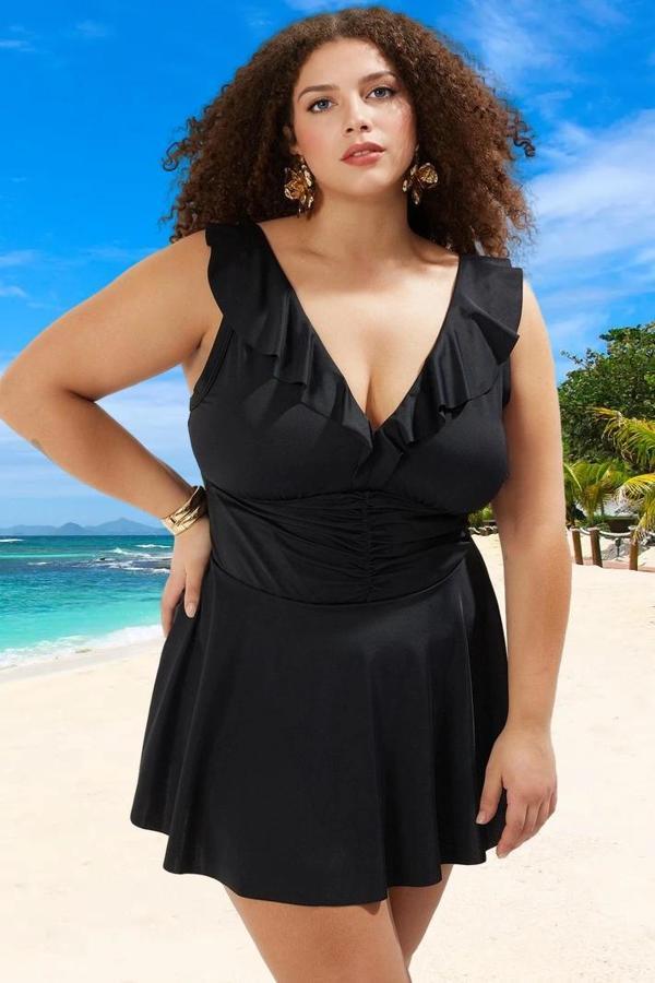 Konforlu Plus Size Mayo Tasarım Büyük Beden Yüksek Konfor Deniz Kıyafeti - Image 1