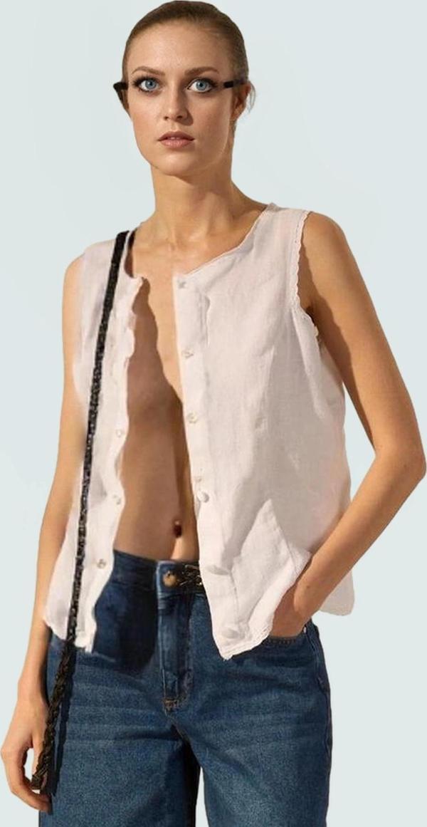 Keten Dantel Detaylı Crop Bluz Rahat Yazlık Stil Şık Görünüm Yüksek Kalite Kaliteli İşçilik - Image 1