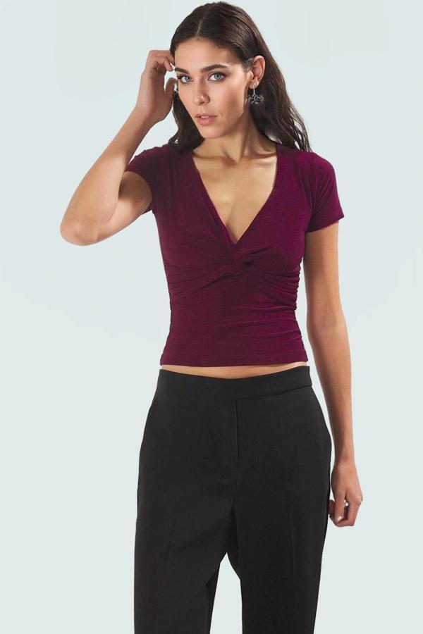 100 Polyester Fitted Vücut Bluz Renk V Yaka Yazlık Şık Görünüm Zarifane Tasarım Uzun Ömürlü - Image 1