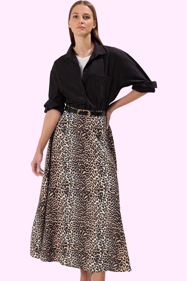 Kadın Maxi Boy Leopar Desenli Dokuma Etek Queen Crep Kumaş Günlük Şık Yaz Aylarının Vazgeçilmezi - Image 1
