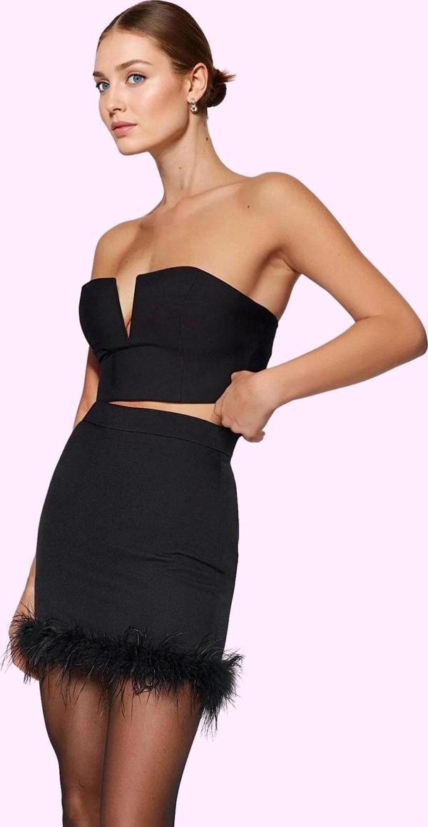 Kadın Mini Boy Kalem Etek Şık Gece Elbisesi Otriş Detaylı Dokuma Kumaş Yaz Aylarının Vazgeçilmezi - Image 1