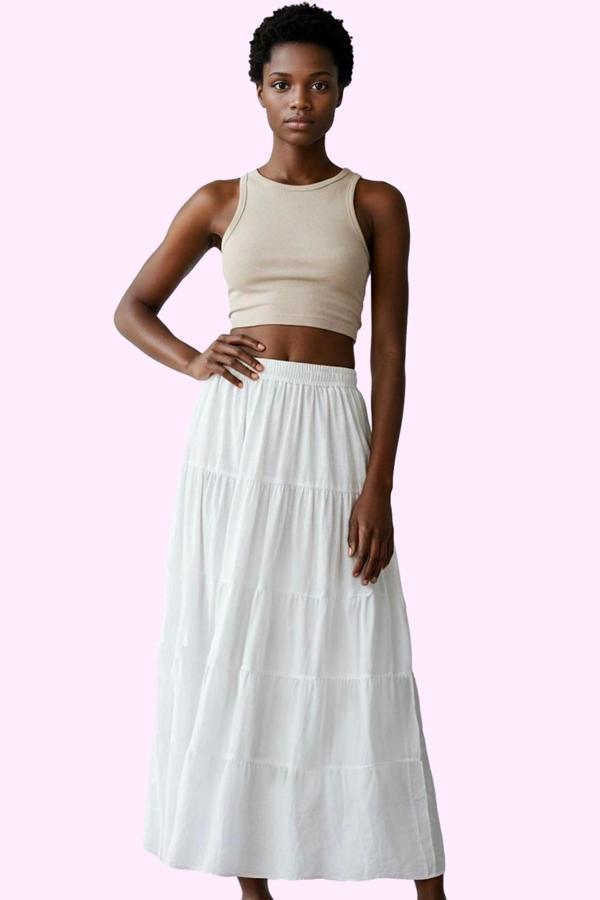 Kadın A line Maxi Etek Dokuma Kumaştan Casual Günlük Stil Hafta Sonu Yaz Aylarının Vazgeçilmezi - Image 1