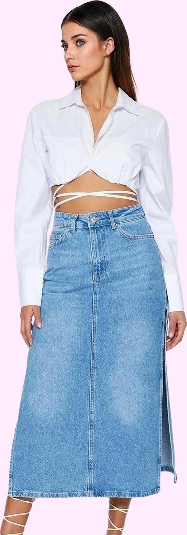 Kadın Denim Maxi Etek Pamuk Yüksek Bel Yırtmaçlı Casual Stil Günlük Kullanım Modern Tasarım - Image 1