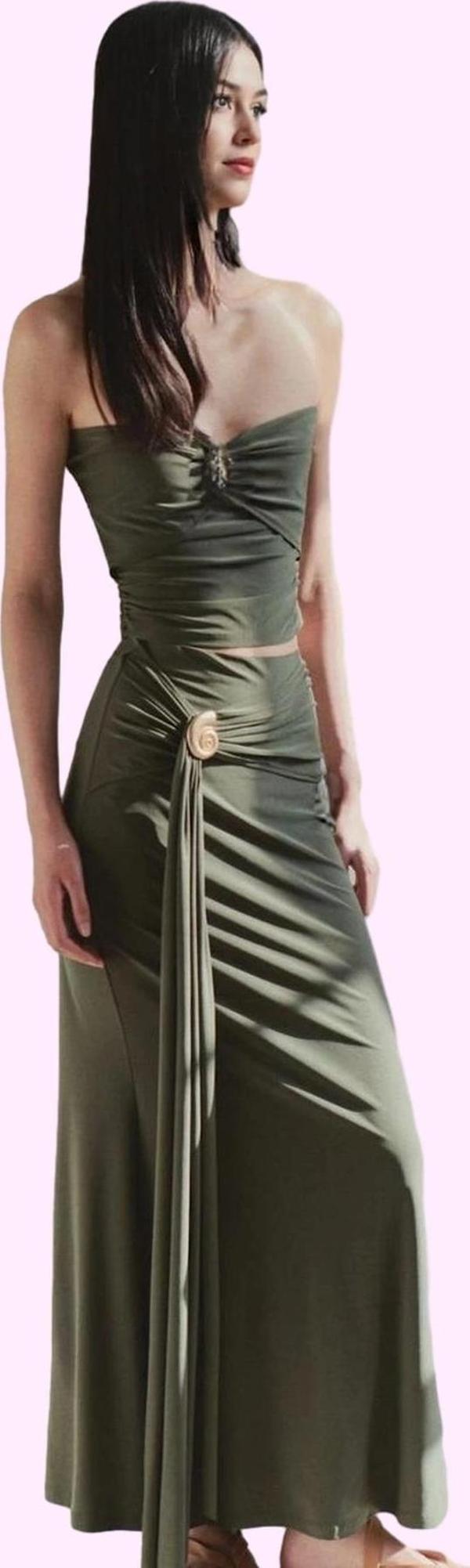 Kadın Örme Maxi Etek Renk Sandy Dokuma Aksesuar Detaylı Bodycone Yaz Aylarının Vazgeçilmezi - Image 1
