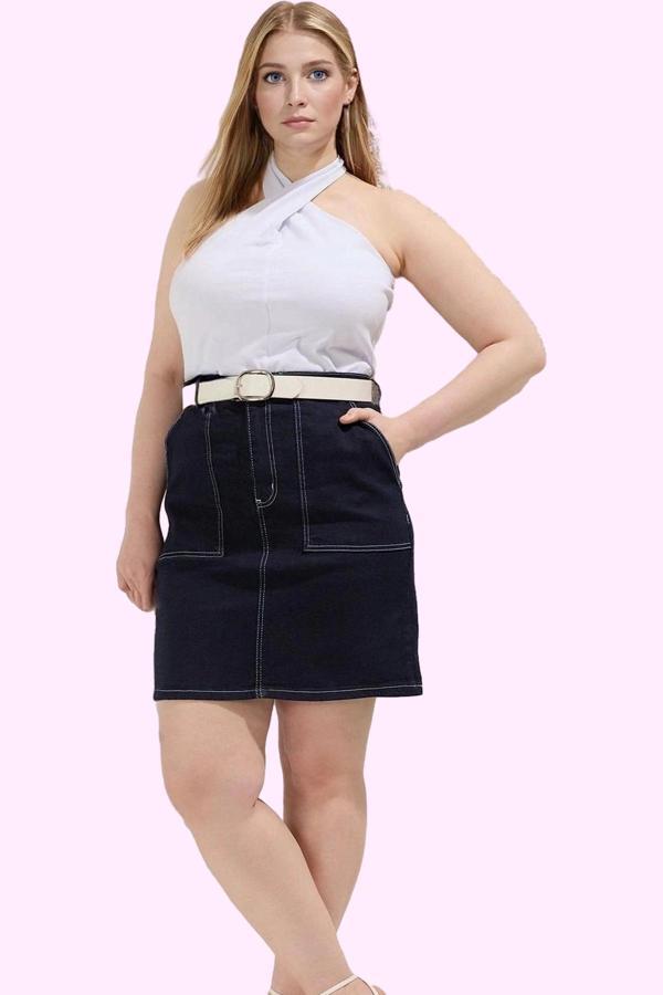 Kadın Yüksek Bel A line Denim Mini Etek Rahat ve Şık Günlük Tasarım Yaz Aylarının Vazgeçilmezi - Image 1