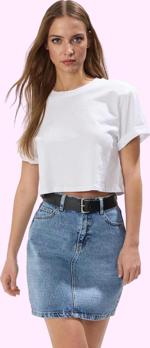 Kadın A line Taş Detaylı Denim Mini Etek Pamuk Yazlık Günlük Kullanım Yaz Aylarının Vazgeçilmezi - Image 1