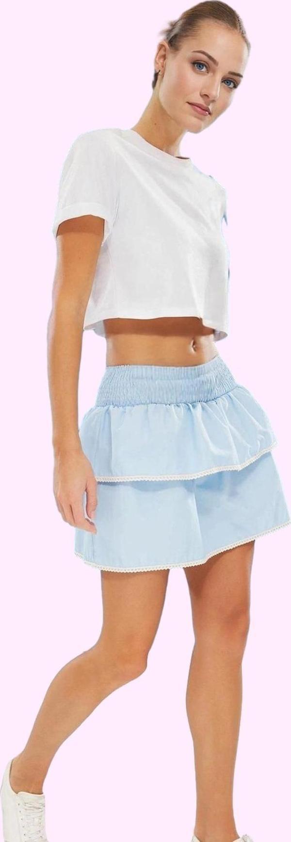 Kadın Mini Etek Terrycotton Kumaş Ekose Desenli Fırfırlı Şık Günlük Kullanım Modern Tasarım - Image 1