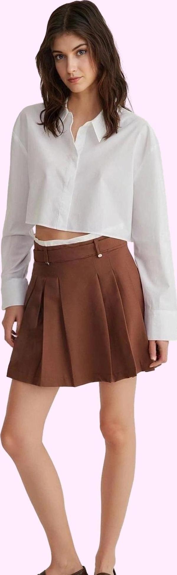 Kadın Düz Desen Mini Etek Kemerli Casual A line Gabardin Günlük Kullanım Dayanıklı Malzeme - Image 1