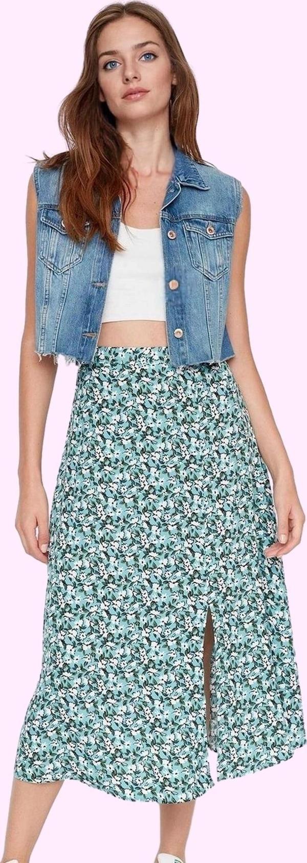 Kadın Viskoz Midi Boy A line Etek Casual Günlük Yaz Kullanımı İçin Yüksek Bel Modern Tasarım - Image 1