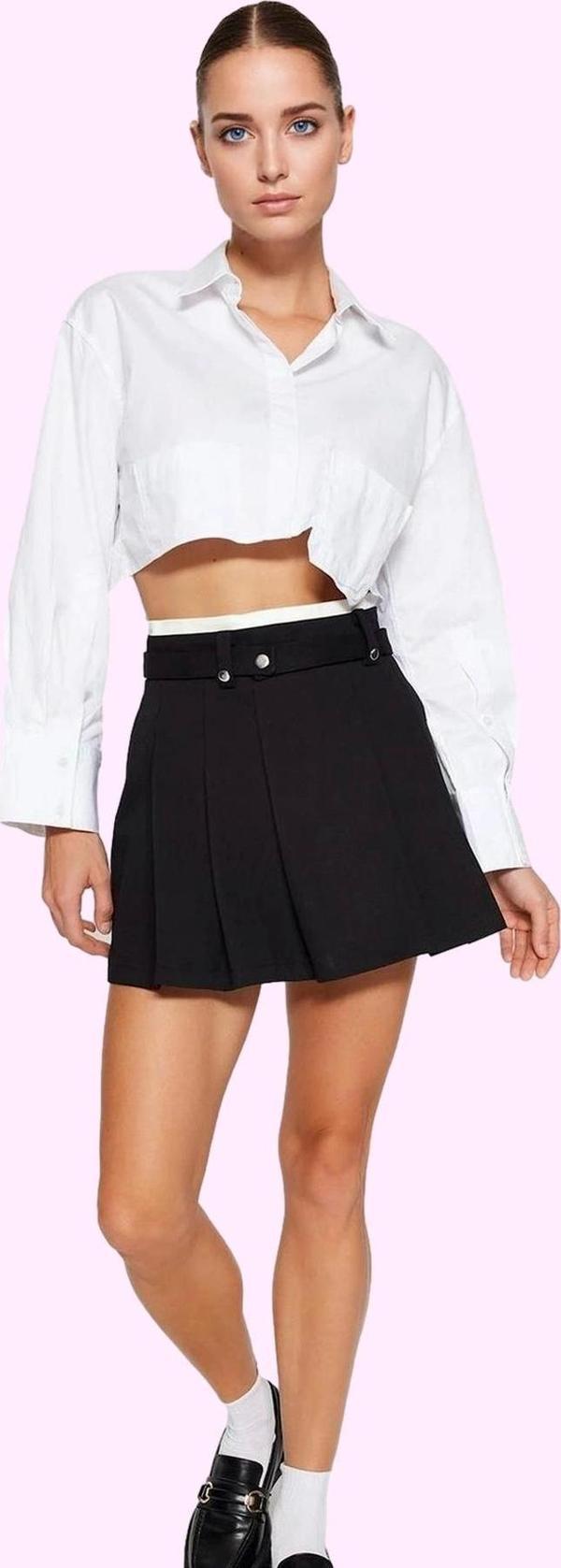 Kadın Düz Desen Mini Etek Kemerli Casual A line Gabardin Günlük Kullanım Dayanıklı Malzeme - Image 1