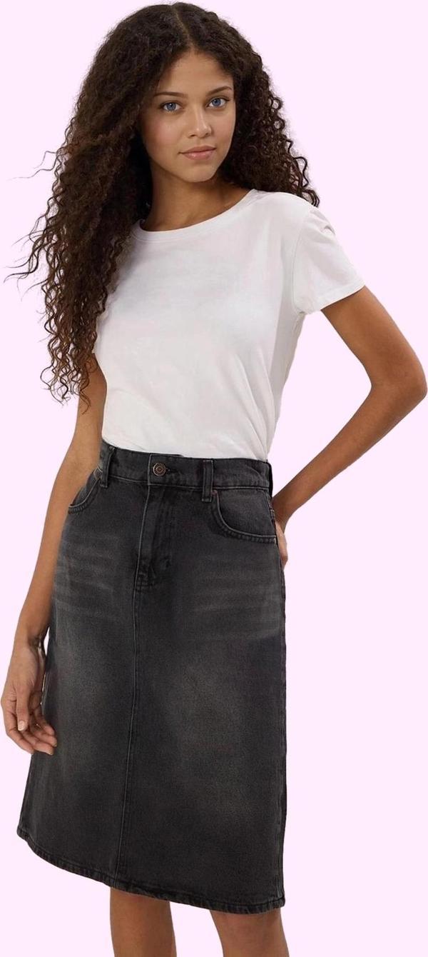 Kadın Denim Midi Etek Pamuk Yırtmaçlı A line Kalıp Rahat Günlük Yaz Aylarının Vazgeçilmezi - Image 1