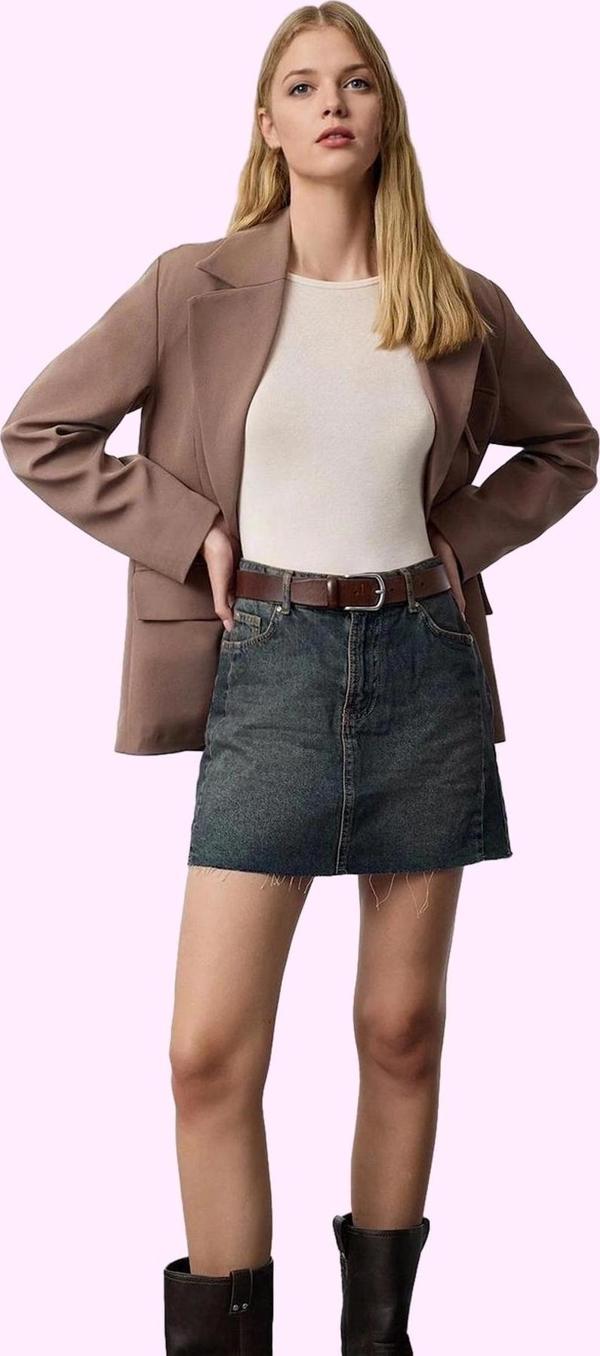 Kadın Pamuk Denim Mini Etek Yüksek Bel A line Günlük Şıklık Hafta Sonu Yaz Aylarının Vazgeçilmezi - Image 1